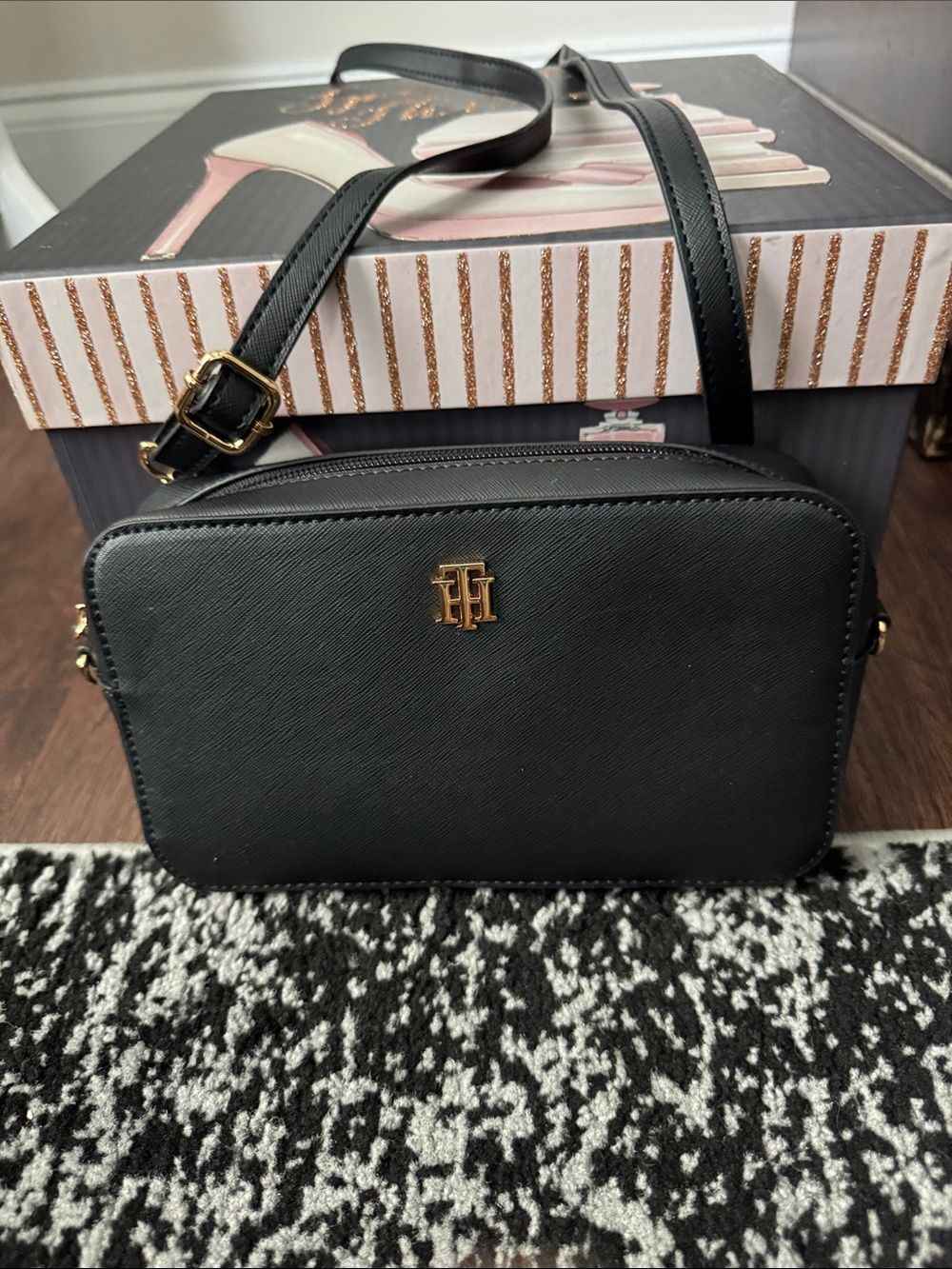 Tommy Hilfiger Black Crossbody Bag with Gold Logo